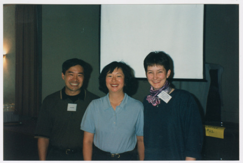 Susan Mochizuki and Karin Zaugg group photo with Tom Ikeda (ddr-densho-506-143)