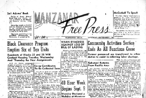 Manzanar Free Press Vol. 7 No. 15 (September 1, 1945) (ddr-densho-125-366)