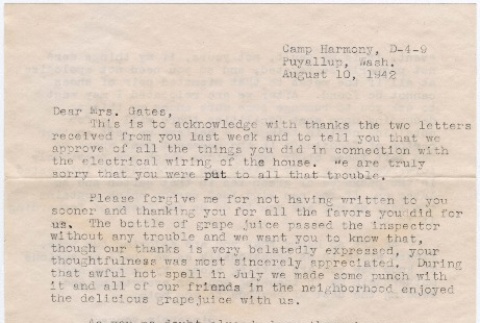 Letter from Kikuye Masuda to Mrs. Charles Gates (ddr-densho-211-4)