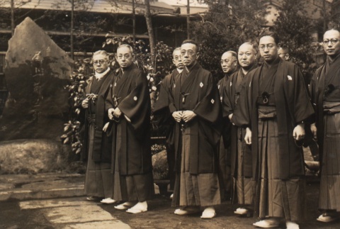 Kikugoro VI and other kabuki actors attending a memorial service for Onoe Kikugoro V (ddr-njpa-4-1766)