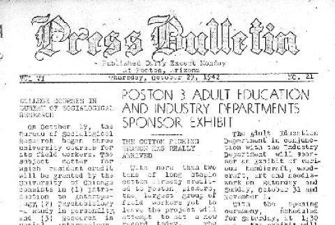 Poston Press Bulletin Vol. VI No. 21 (October 29, 1942) (ddr-densho-145-146)