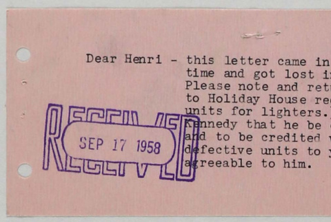Note from Jan Howell to Henri Takahashi (ddr-densho-424-391)