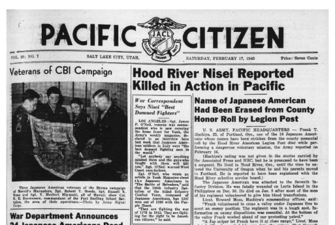 The Pacific Citizen, Vol. 20 No. 7 (February 17, 1945) (ddr-pc-17-7)