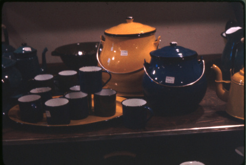Display of enamelware pots and cups (ddr-densho-426-351)