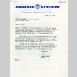 Letter from Shosuke Sasaki from Harry Honda, editor of the <i>Pacific Citizen</i> (ddr-densho-274-82)