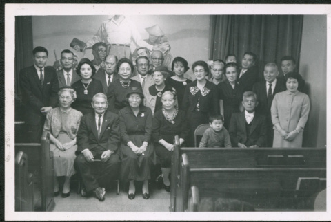 Group posing in front of mural in church (ddr-densho-293-192)