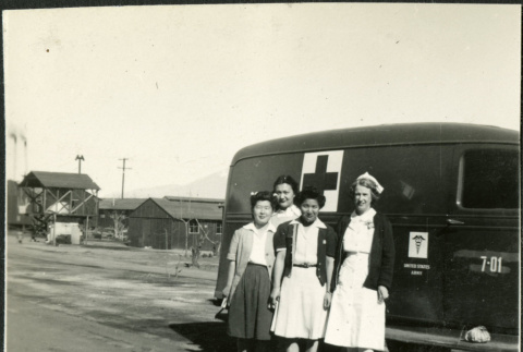 Manzanar, ambulance (and crew), barracks (ddr-densho-343-64)