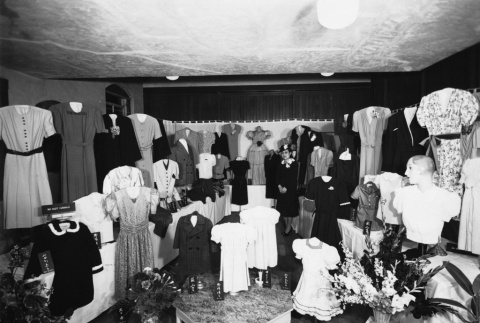 Dresses on display inside Shizuko Imagire's shop and sewing school (ddr-ajah-6-138)