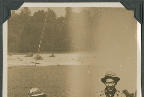 Masao Sakagami and Ben Seiki fishing on the Stillaguamish River (ddr-densho-201-680)