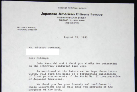 Letter to Mitsuye Tsutsumi from Bill Yoshino (ddr-chijacl-1-783)