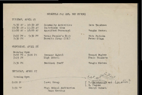Schedule for Sgt. Ben Kuroki, April 25-30, 1944 (ddr-csujad-55-965)