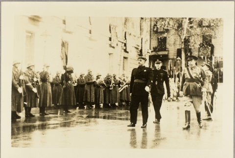 Franco and other military leaders walking past a group of soldiers (ddr-njpa-13-636)