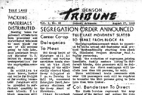Denson Tribune Vol. I No. 52 (August 27, 1943) (ddr-densho-144-93)