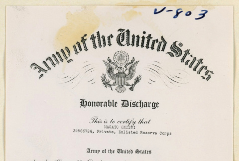 Honorable discharge for Masato Onishi (ddr-densho-37-1903)