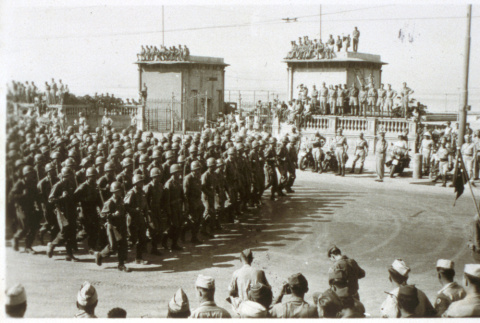 Soldiers gathered in yard (ddr-densho-1007-597)