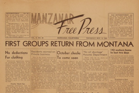 Manzanar Free Press Vol. II No. 49 (November 12, 1942) (ddr-densho-125-8)
