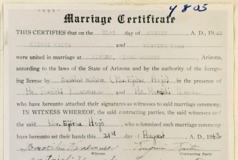 Marriage certificate for Kaita and Tara (ddr-densho-37-1923)