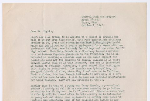 Letter to Rev. Robert Inglis from Mas Wakai (ddr-densho-498-44)