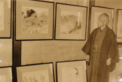 Gyokudo Kawai with some of his paintings (ddr-njpa-4-553)