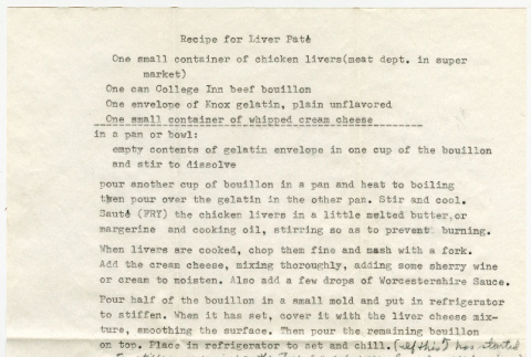 Recipe for Liver Pate sent from Wilsho (Ruth Wilson) to Kaneji Domoto (ddr-densho-329-1056)