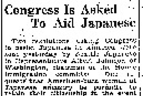 Congress Is Asked To Aid Japanese (January 21, 1931) (ddr-densho-56-424)