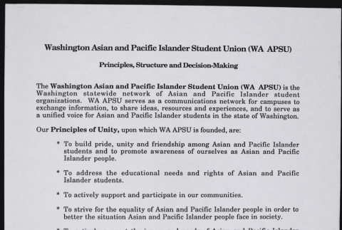 Washington Asian and Pacific Islander Student Union: Principles, Structure and Decision-Making (ddr-densho-530-18)