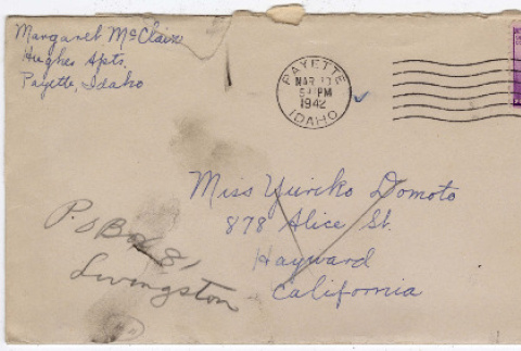 Letter to Yuri Domoto from Margaret McClain (ddr-densho-356-579)