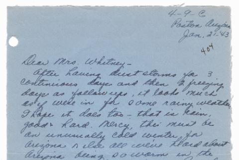 [ Letter to Mrs. Whitney from Fumiko Fukuda | January 21, 1943 ] (ddr-janm-22-106)