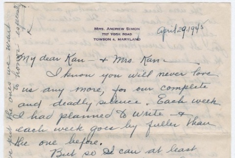 Letter to Kan and Sally Domoto from Kathrine Simon (ddr-densho-329-260)