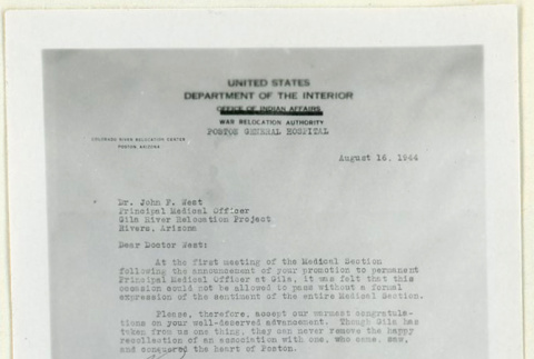 Letter to Dr. John F. West (ddr-densho-37-1554)