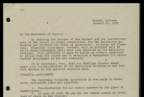 Notice from Duncan Mills, Project Director, Poston, to the residents of Poston, January 12, 1945 (ddr-csujad-55-1683)