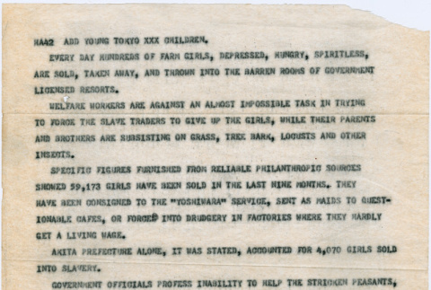 News report about sale of girls by families facing famine (ddr-densho-410-14)