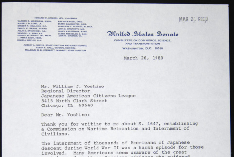 Letter to William Yoshino from Larry Pressler (ddr-chijacl-1-372)