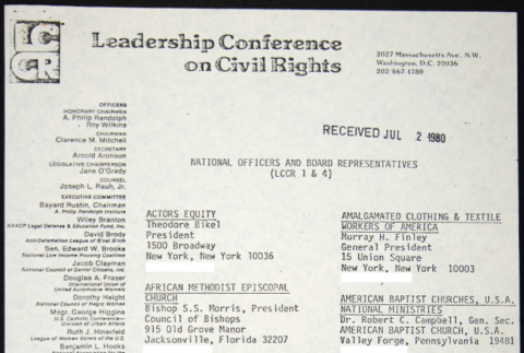 Leadership Conference on Civil Rights - National Officers and Board Representatives (ddr-chijacl-1-95)