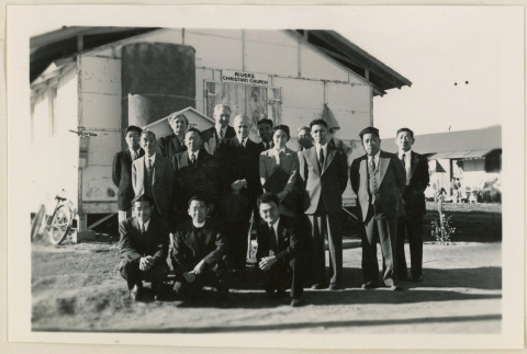 Dr. Jones outside the Rivers Christian Church (ddr-densho-37-958)