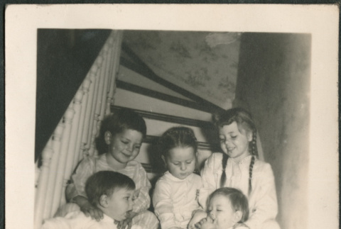 Five children on stairs (ddr-densho-316-407)