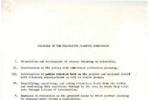 Policies of the Relocation Planning Commission (ddr-csujad-45-77)