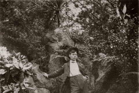 Mataichi Ozeki posing by rocks (ddr-ajah-6-787)
