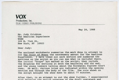 Letter from Loni Ding to Judy Crichton (ddr-densho-1007-1062)