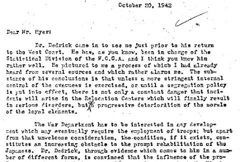 Letter from John J. McCloy, Assistant Secretary of War, to Dillon S. Myer (ddr-densho-67-23)