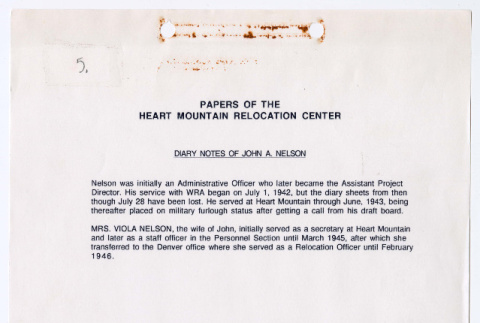 Diary Notes of John A. Nelson (ddr-ohs-1-77)