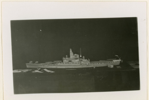 Side view of a battleship model (ddr-densho-37-1349)
