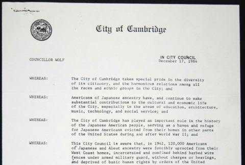 Copy of City of Cambridge Resolution (ddr-chijacl-1-77)