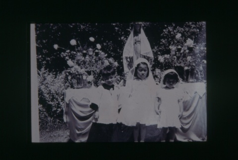 (Slide) - Image of young children in front of statue of Mary (ddr-densho-330-120-master-718b62d1d7)