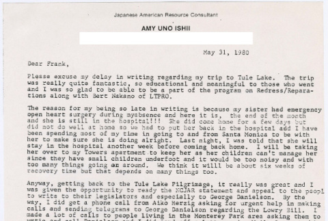 Letter to Frank Abe from Amy Ishii (ddr-densho-122-216)