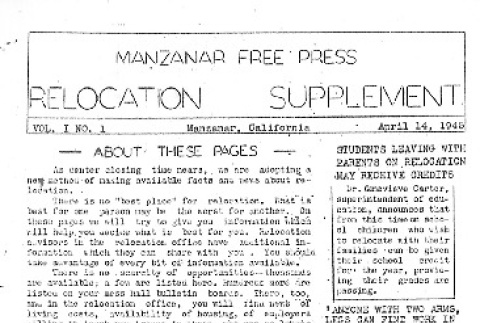 Manzanar Free Press Relocation Supplement Vol. 1 No. 1 (April 14, 1945) (ddr-densho-125-368)