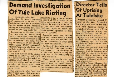 Two newspaper articles on Tule Lake Camp protests (ddr-csujad-2-42)
