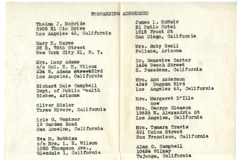 List of forwarding addresses of Manzanar educators (ddr-manz-8-12)
