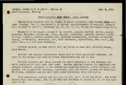 General information bulletin (Cody, Wyo.), series 21 (October 3, 1942) (ddr-csujad-55-654)