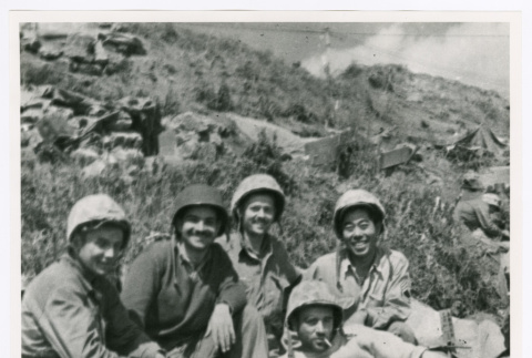 Five soldiers lounging (ddr-densho-1007-416)
